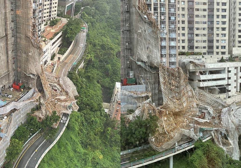 暴雨肆虐|樂活道外牆棚架倒塌壓2車 一名女工送院不治