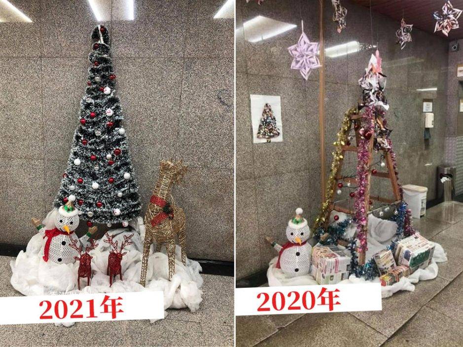 Juicy叮｜延續上年低成本傳統 元朗工廈用膠棍綑彩帶做平面聖誕樹