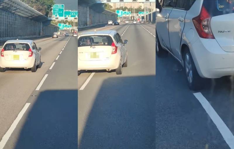 私家車吐露港公路左搖右擺險撞 司機對後車展中指手勢