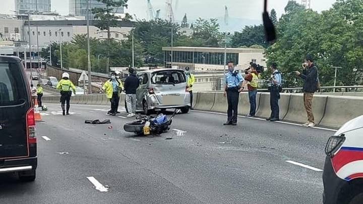 金鐘夏慤道電單車撞私家車 鐵騎士復遭尾隨的士輾傷